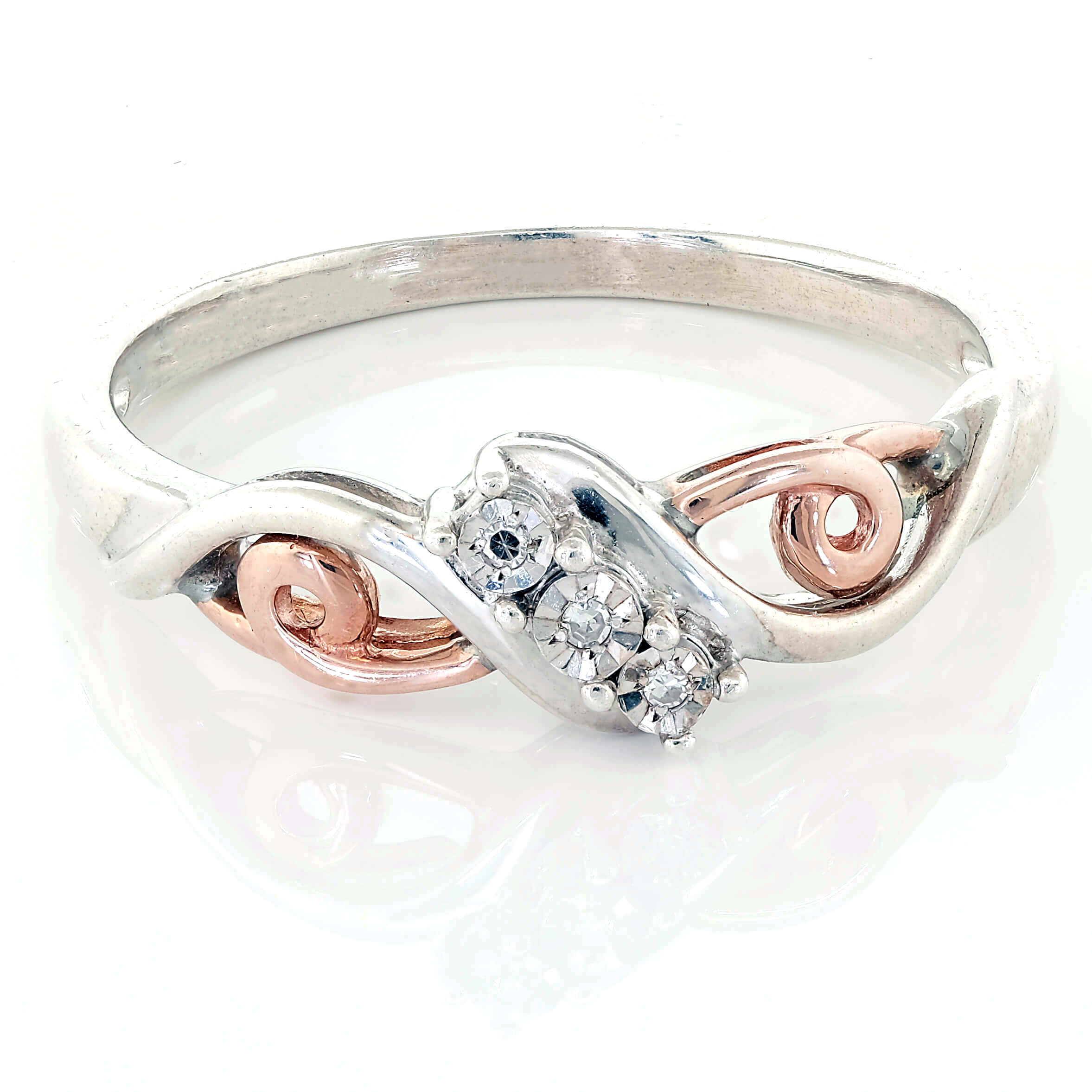 3Stone Miracle Set Bridal Engagement Ring Two Tone 10k Rose