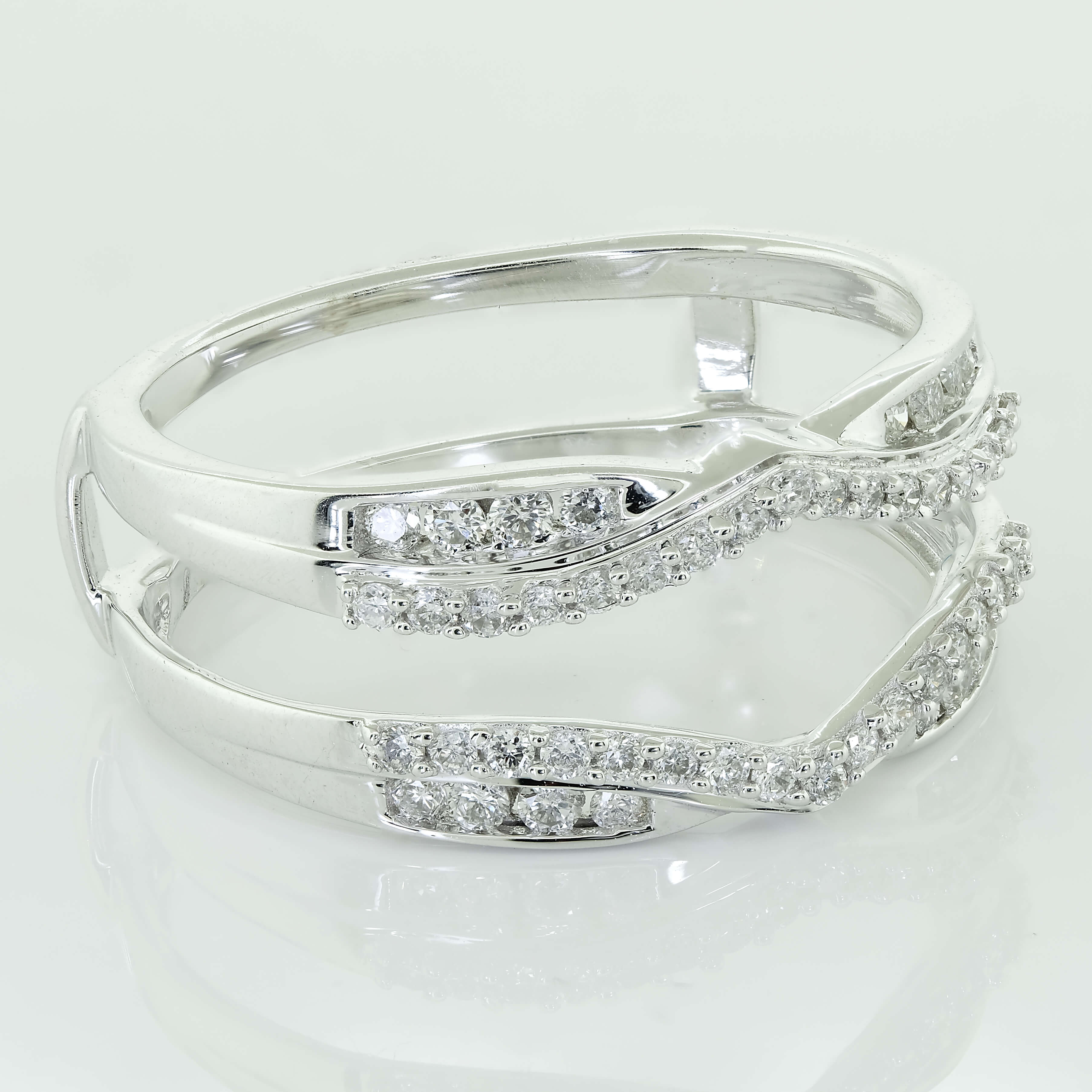 14k White Gold Bridal  Diamond Engagement Ring  Guard Wrap  