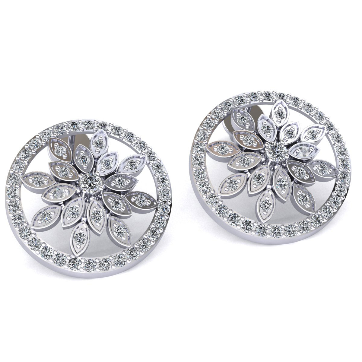 Pre-owned Jewelwesell Genuine 1ct Round Cut Diamond Ladies Halo Flower Earrings Solid 10k Gold