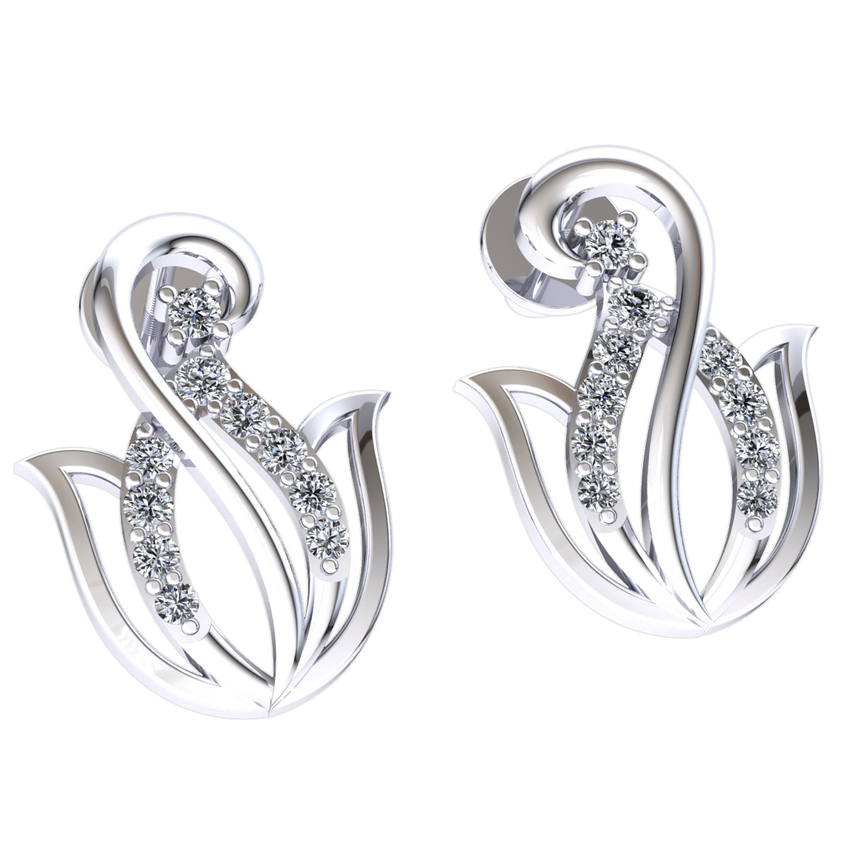 Pre-owned Jewelwesell Genuine 0.25ctw Round Cut Diamond Ladies Lotus Floral Earrings 10k Gold In J