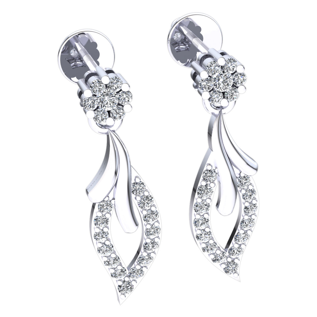 Pre-owned Jewelwesell 0.9ct Round Cut Not Enhanced Diamond Ladies Drop Cluster Earrings 18k Gold In H