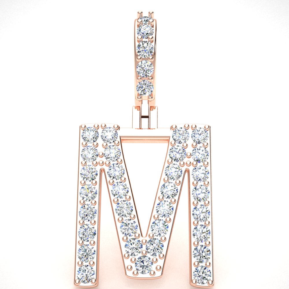 Pre-owned Jewelwesell 0.67ct Diamond Single Row 1" Letter 'm' Initial Pendant Necklace 14k Gold