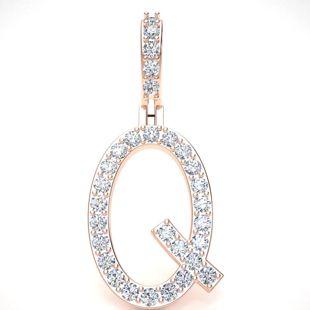 Pre-owned Jewelwesell 0.56ct Diamond Single Row 1" Letter 'q' Initial Pendant Necklace 14k Gold