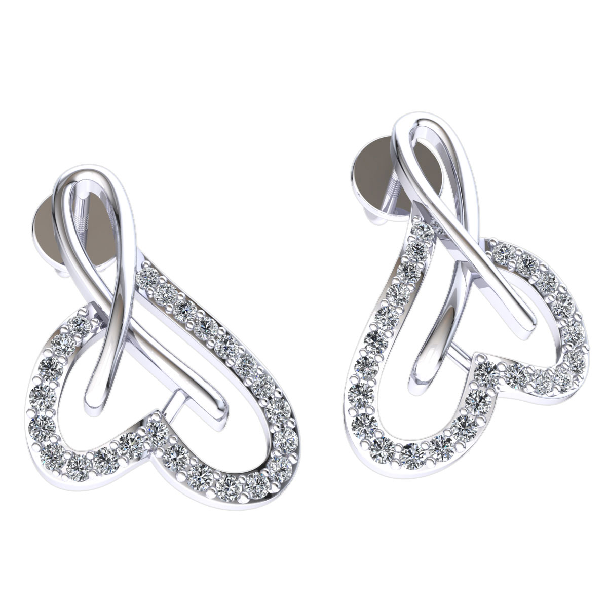 Pre-owned Jewelwesell Real 0.25carat Round Cut Diamond Ladies Ribbon Heart Earrings Solid 14k Gold