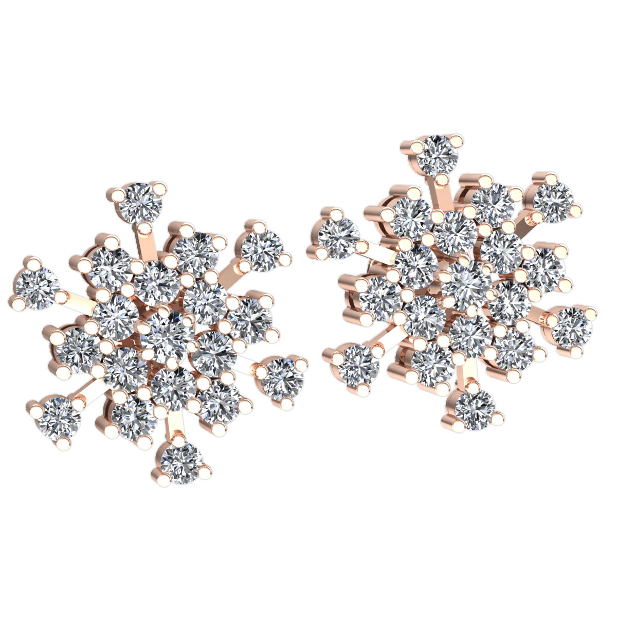 0 8carat Round Cut Diamond Ladies Snowflake Cluster Earrings Solid