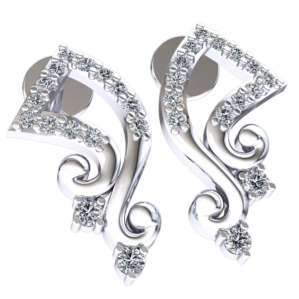 JEWELWESELL Pre-owned Genuine 0.2ct Round Cut Diamond Ladies Musical Note Earrings Solid 18k Gold In F