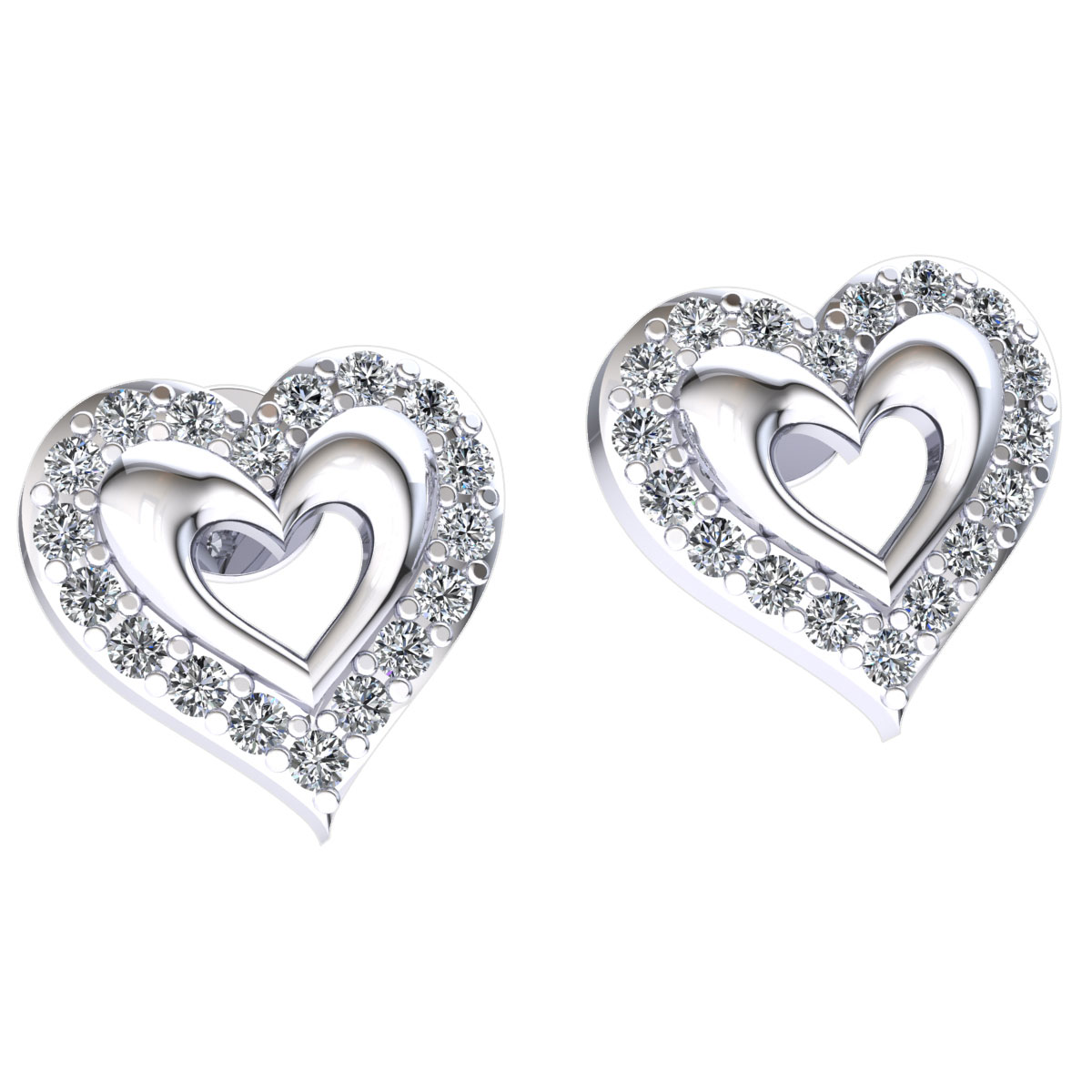 Pre-owned Jewelwesell Real 0.15carat Round Cut Diamond Ladies Heart Stud Love Earrings 18k Gold In F