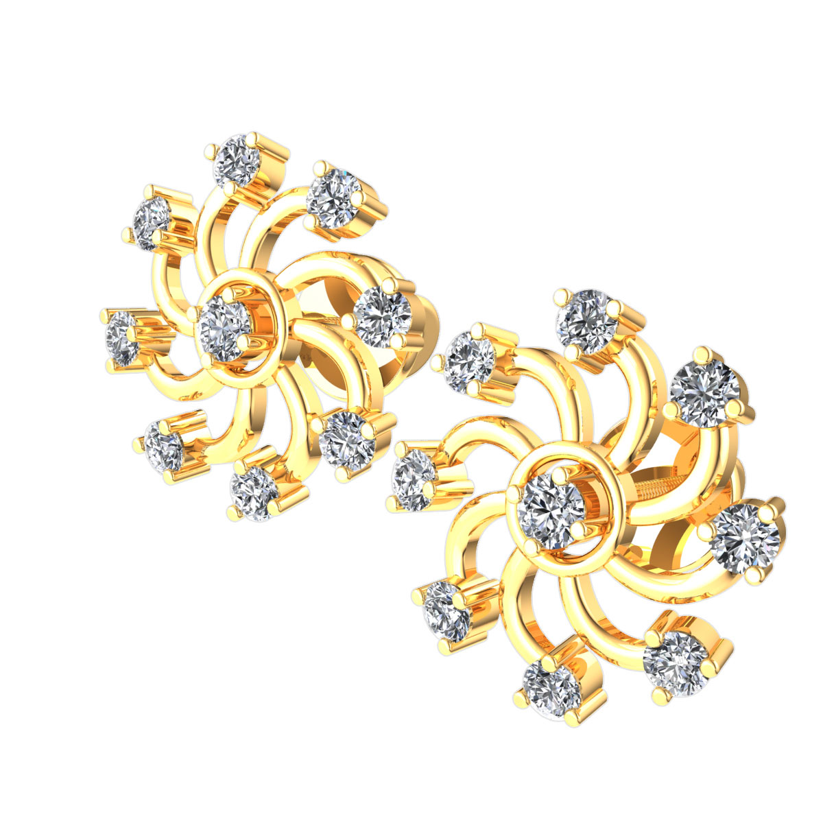 [Golden dew] 韓国☆18K Gold☆Diamotriple Earrings Natural 0.33ctw Round Cut Diamond Ladies Swirl Studs