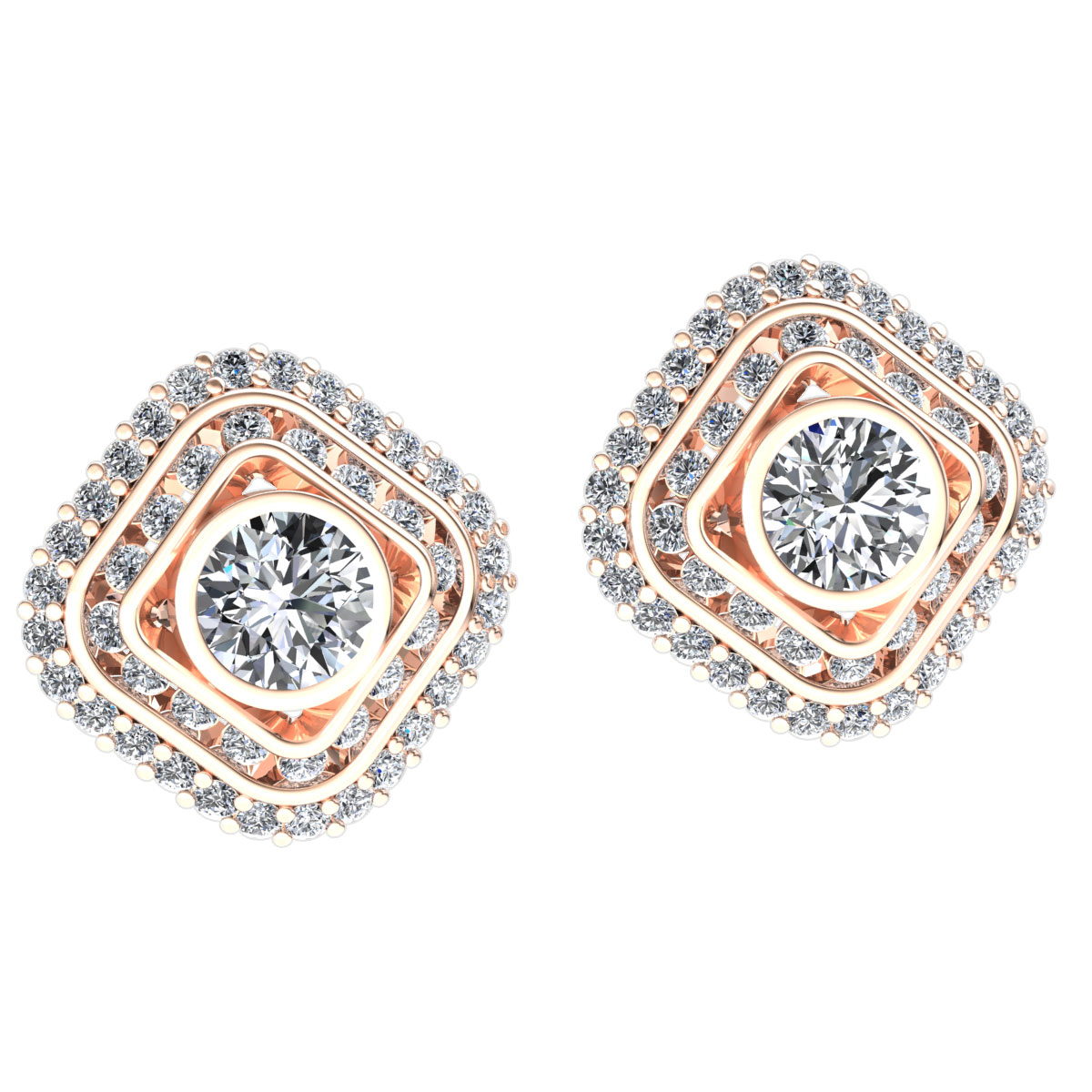 Pre-owned Jewelwesell Natural 3carat Round Cut Diamond Ladies Halo Sqaure Stud Earrings 10k Gold