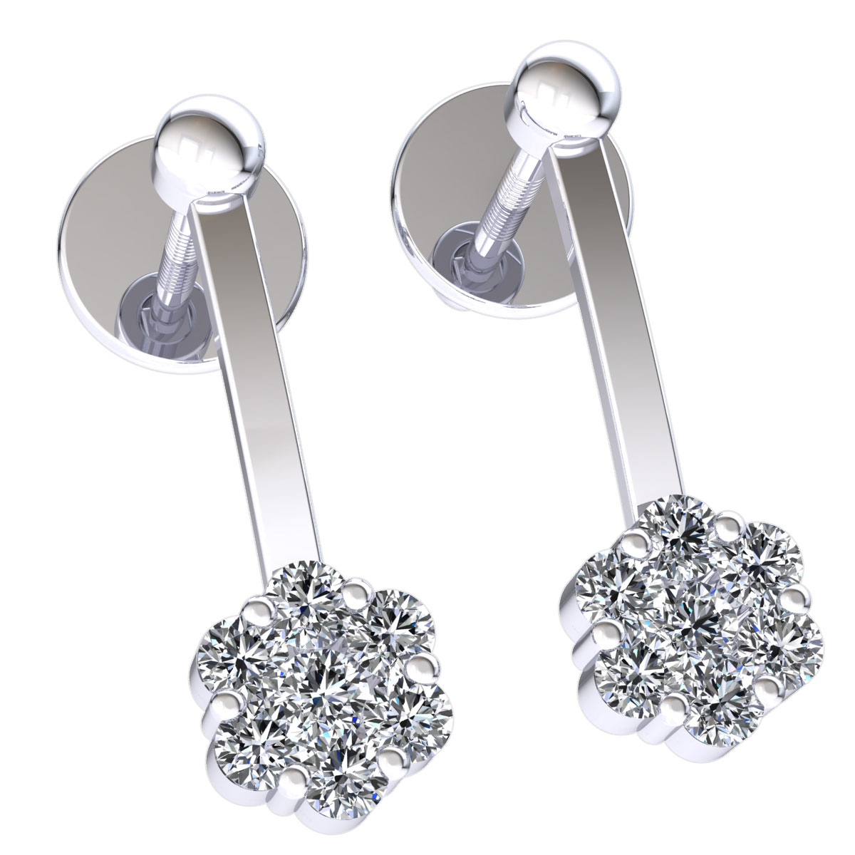 Pre-owned Jewelwesell 0.2carat Round Cut Diamond Ladies Straight Drop Earrings Solid 18k Gold In H