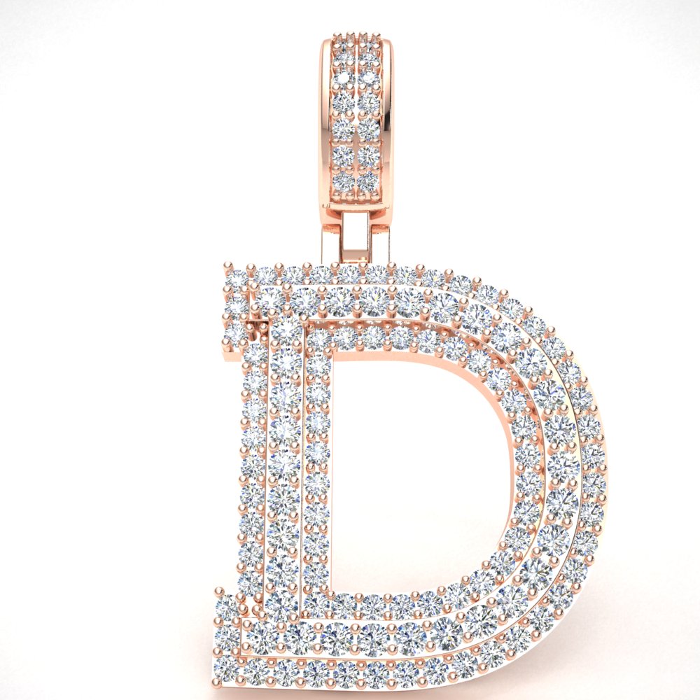 Pre-owned Jewelwesell 1.82ct Round Diamond 1" 3d Varsity Initial Letter 'd' Pendant Charm 14k Gold