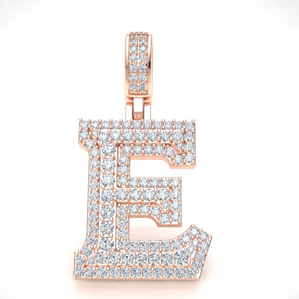 Pre-owned Jewelwesell 10k Gold Diamond 1" 3d Varsity Initial Letter 'e' Pendant Necklace 1.70ct