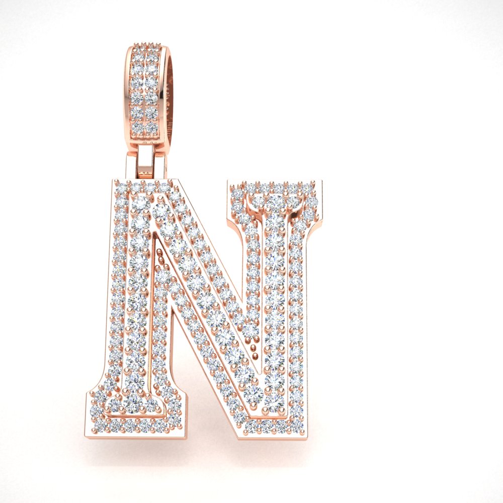 Pre-owned Jewelwesell 1.62ct Round Diamond 1" 3d Varsity Initial Letter 'n' Pendant Charm 10k Gold