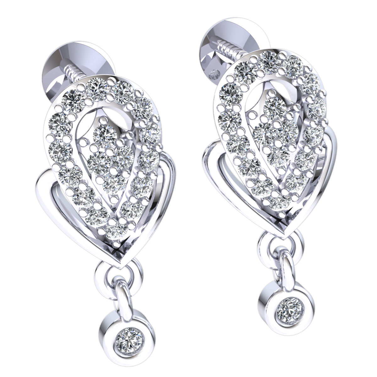 Natural 0.25ct Round Cut Diamond Ladies Upside Down Earrings Solid 14K Gold