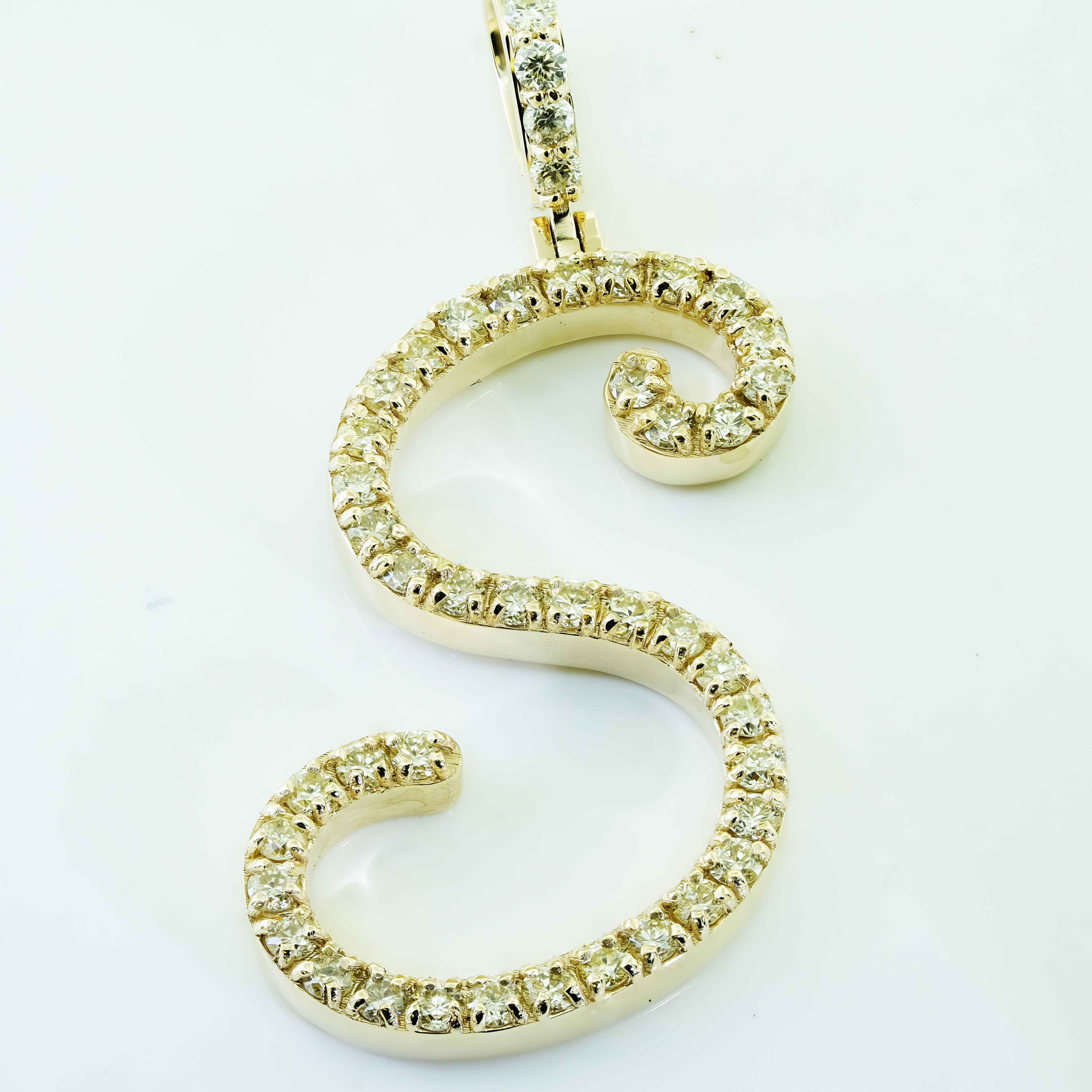 0.80ct Natural Diamond Script 1.25" Letter 'S' Initial Pendant  Necklace 14k Gold