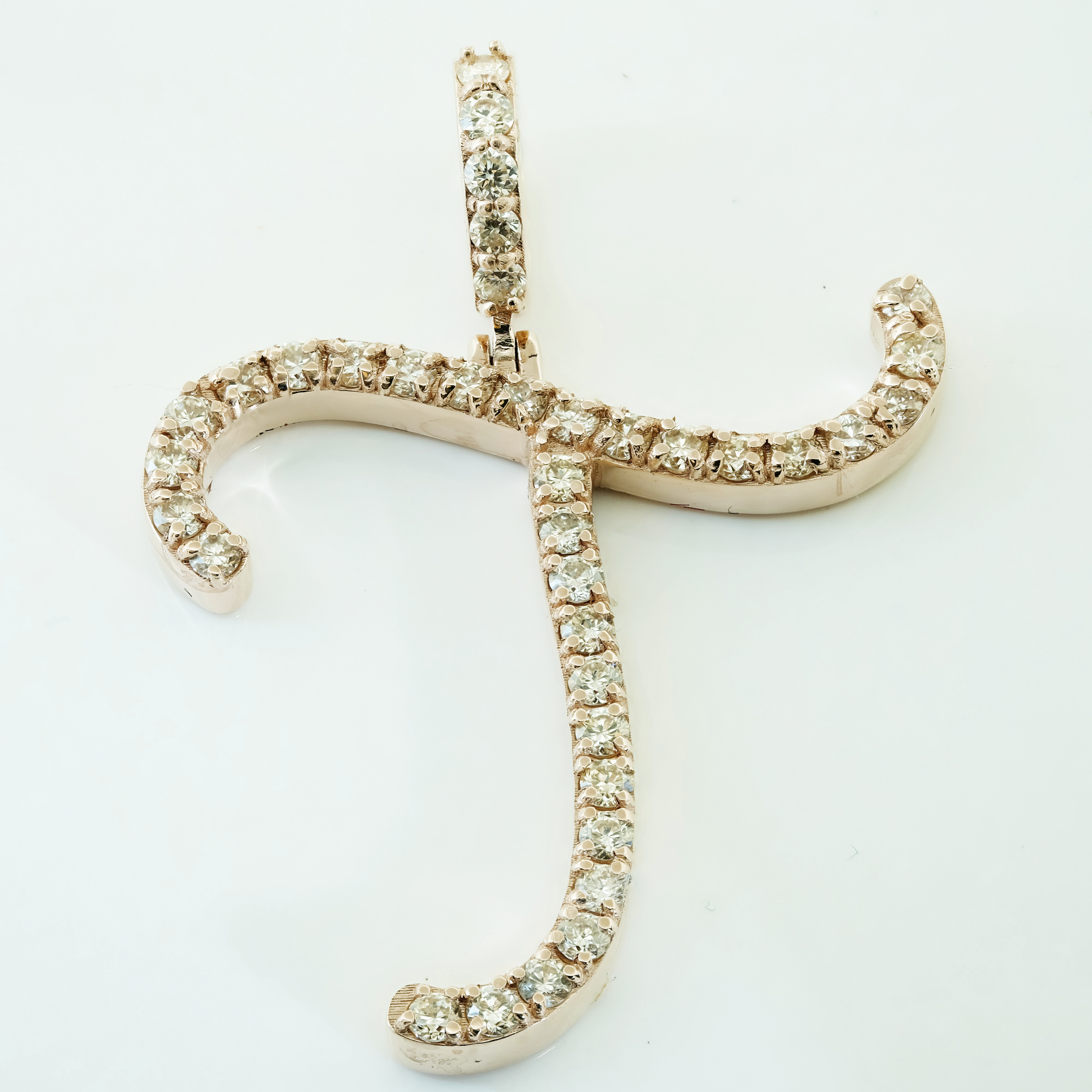 Pre-owned Jewelwesell Initial 't' Pendant Charm 14k Gold Genuine Round Diamond Script 1.25" 0.65ct