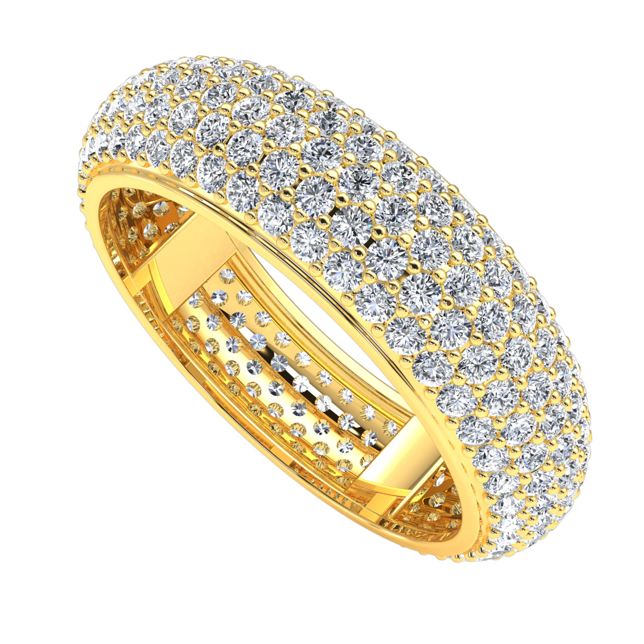 Womens 2Ct Domed 5Row Pave Wedding Band Eternity Ring Round Diamond