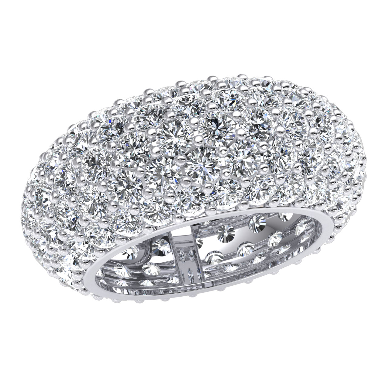 Natural 9.00Ct Domed 5-Row Pave Eternity Wedding Band Ring Diamond 14k Gold