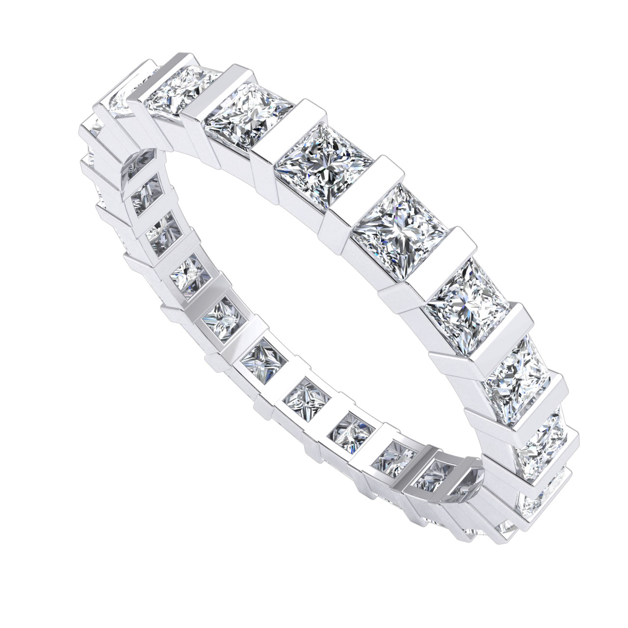 1 80Ct Princess  Cut  Diamond Bar Set Eternity  Wedding  Band  