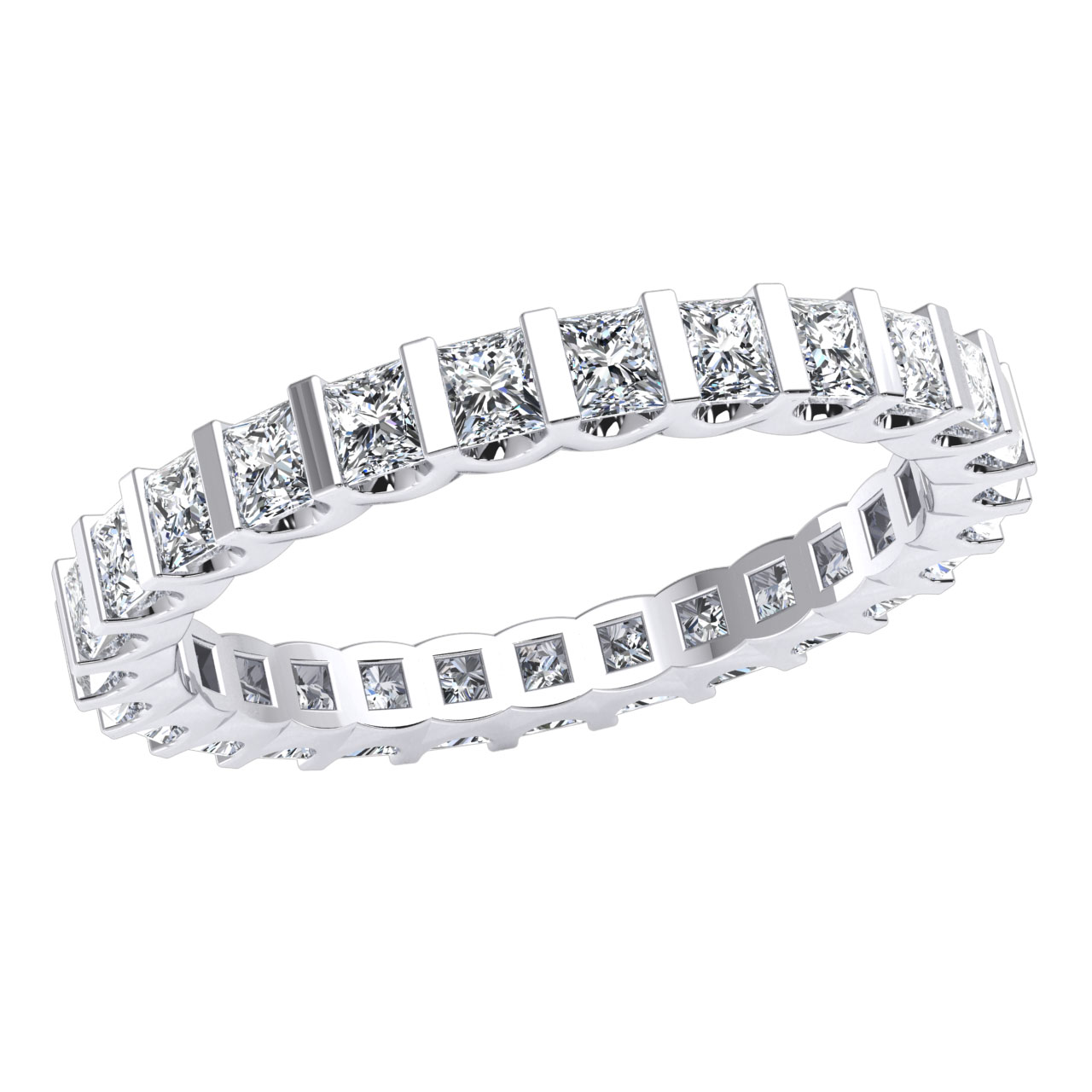 JEWELWESELL Pre-owned 18k Gold U-bar Set Eternity Band Ring 1.80ct Princess Cut Natural Diamond Ladies